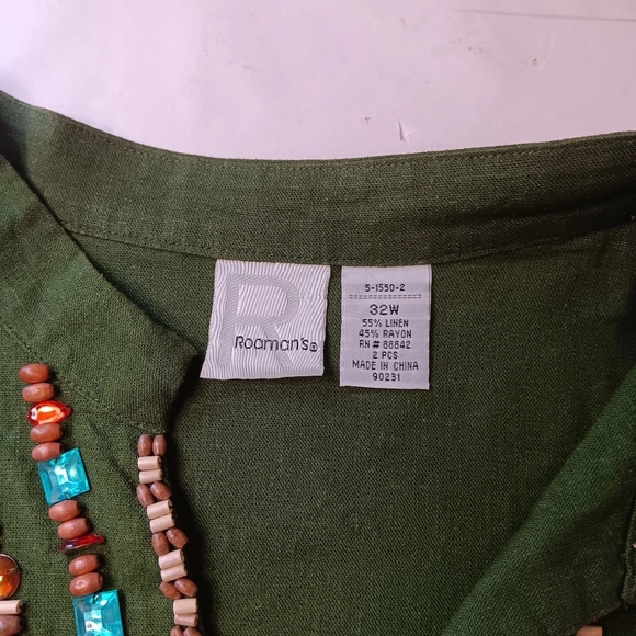 Roaman's tunic blouse,Boho Chic Hippie Plus sz 32W, linen,handmade rhinestone. - Picture 9 of 16